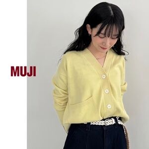 MUJI Milano Yellow Rib Knit V-Neck Cardigan Size M